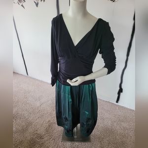 Holiday or Cocktail Dress | S.L. Fashions Emerald Green and Black Formal Dress